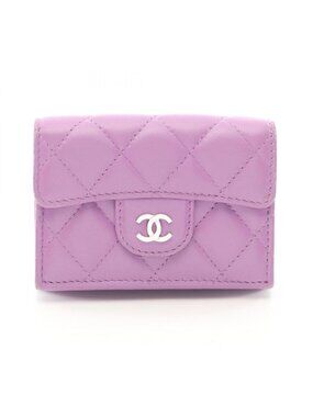 Chanel Trifold Wallet Classic Smo Flap Quilted Purple Lambskin